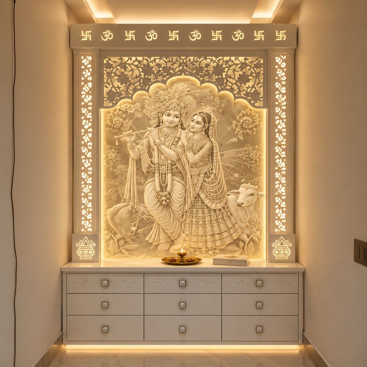 Radha Krishna Home Temple - Marble Temple by OM ART and CRAFT