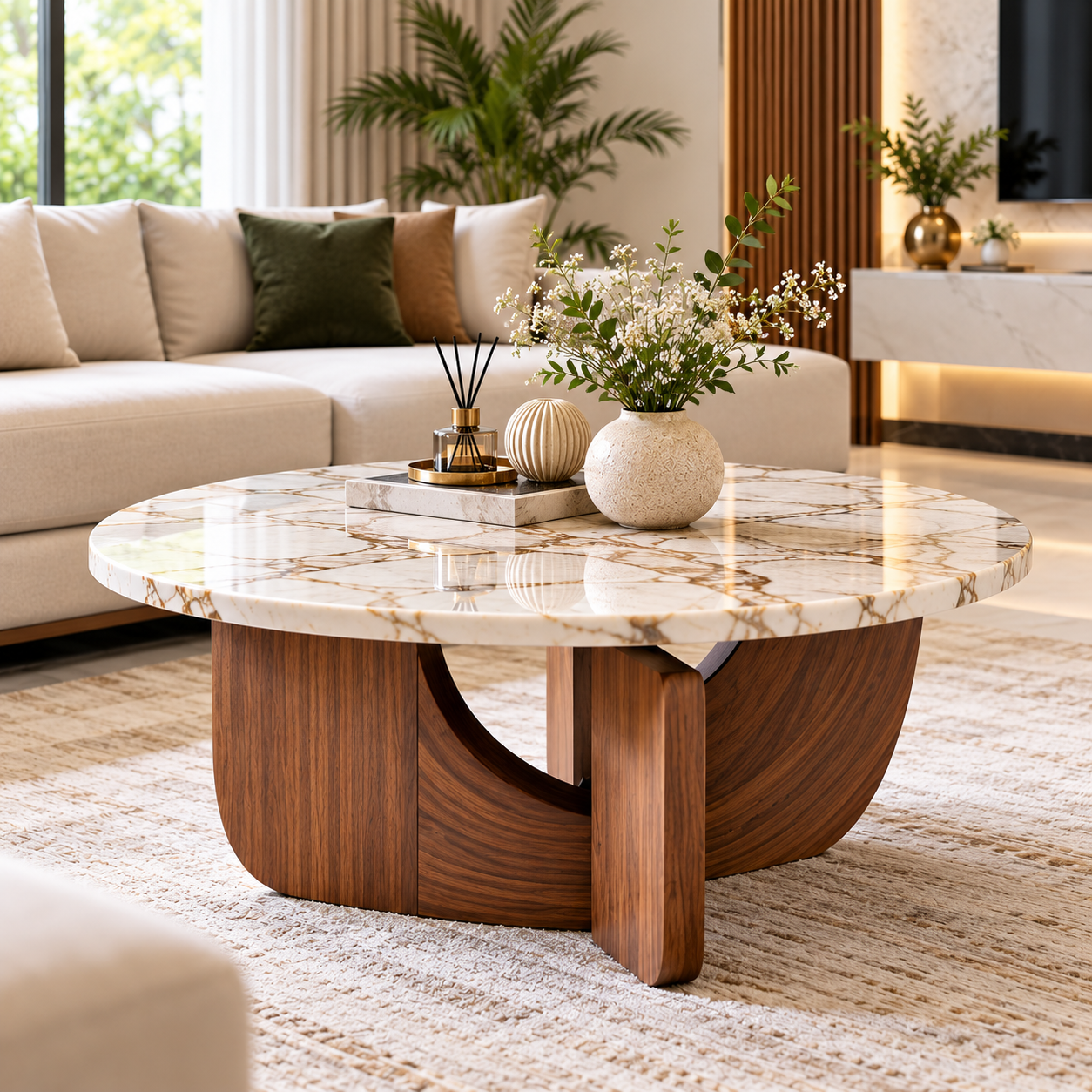 Marble Centre Table With Wooden Base