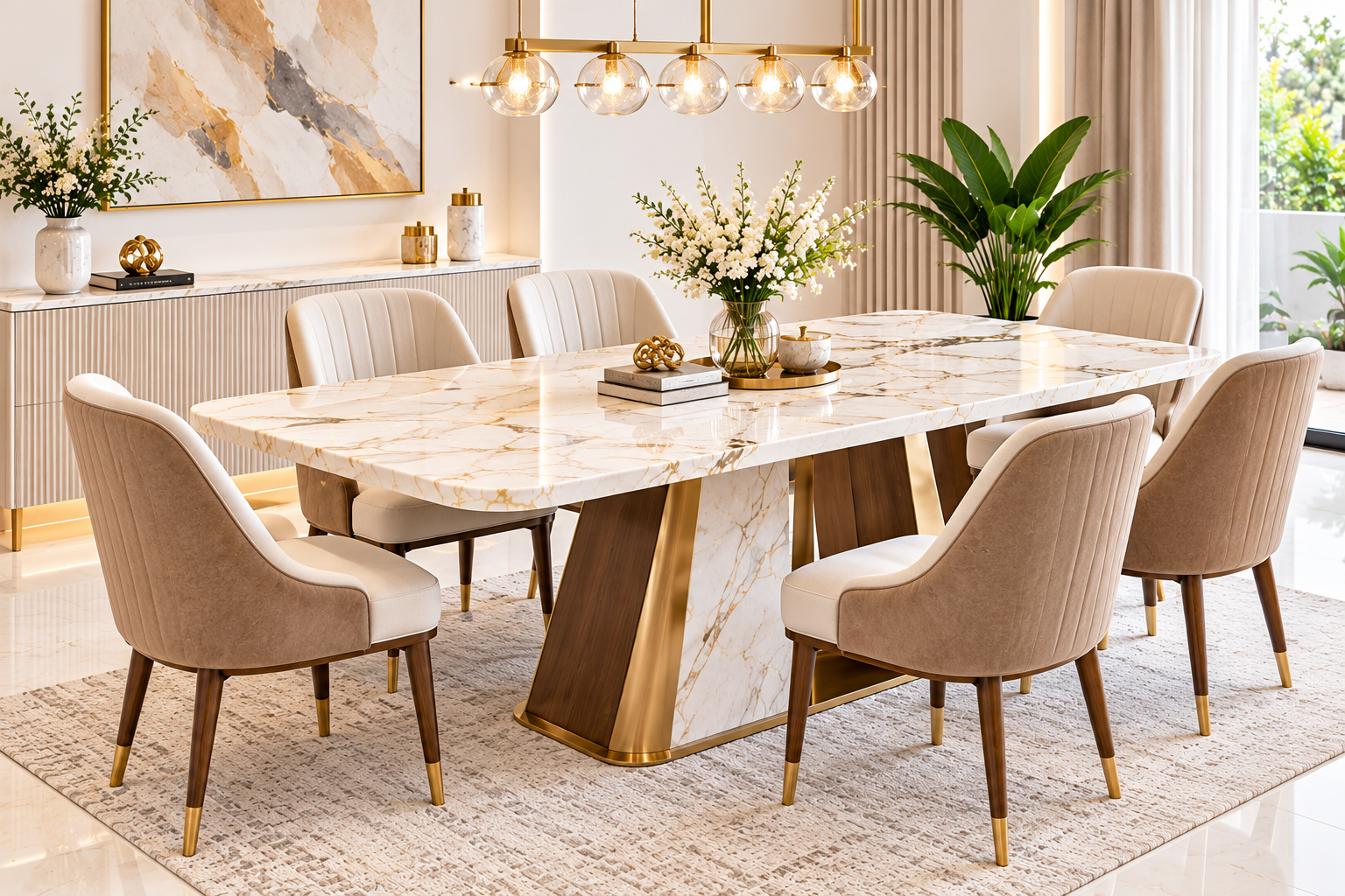 Modern 6 Seater Marble Dining Table