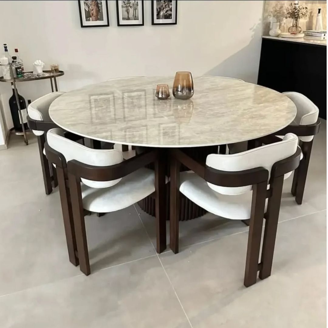 Luxury Round Marble Dining Table Set with 4 Chairs