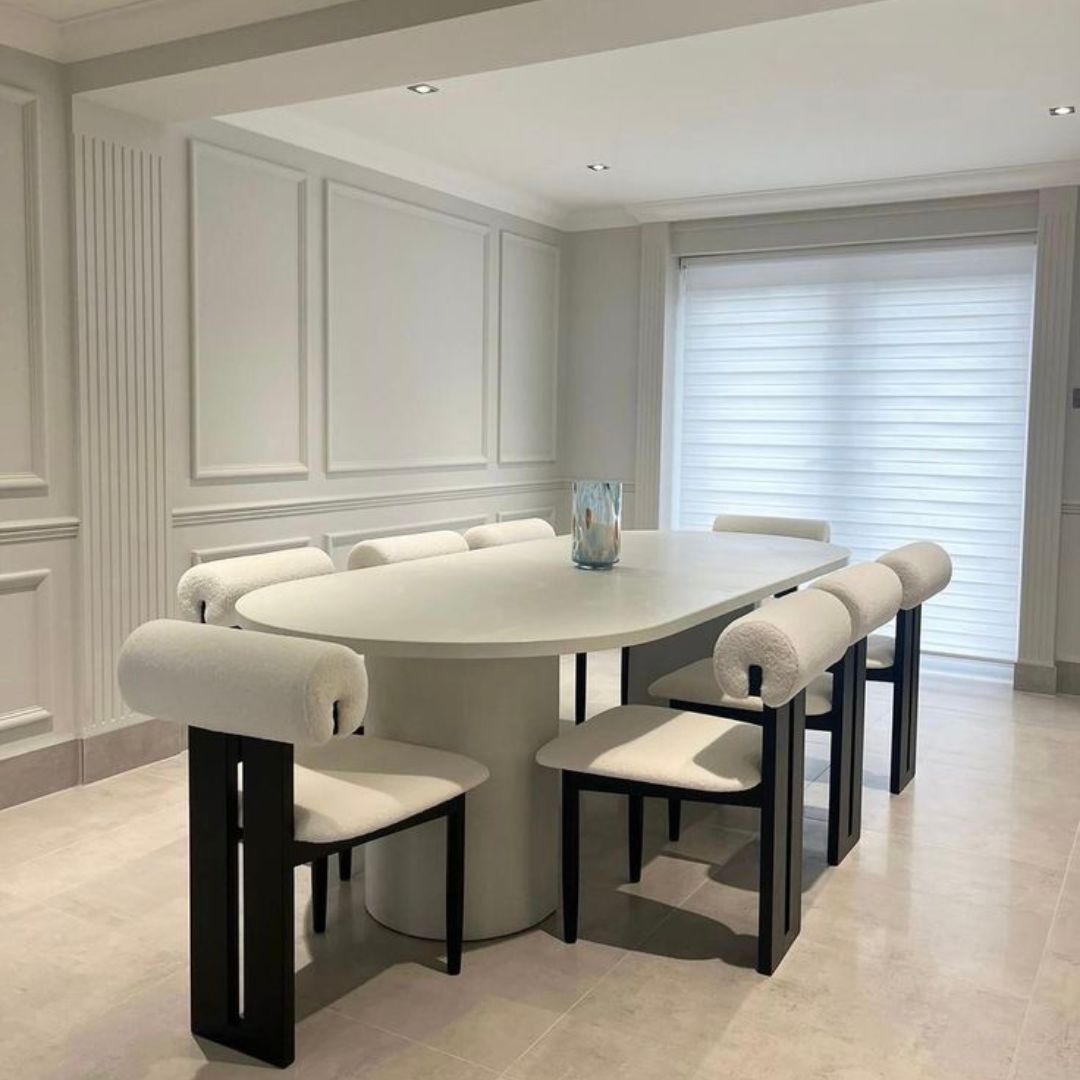 Luxury Oval Marble Dining Table Set with Modern Cushioned Chairs