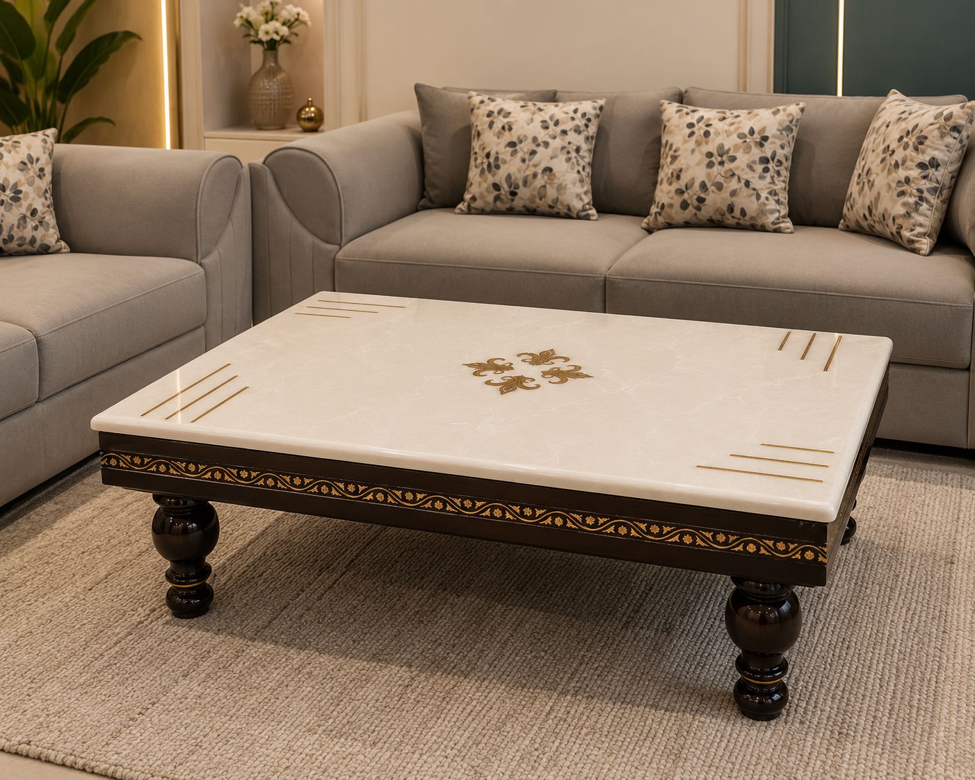 Teak Wood Centre Table With Marble Top