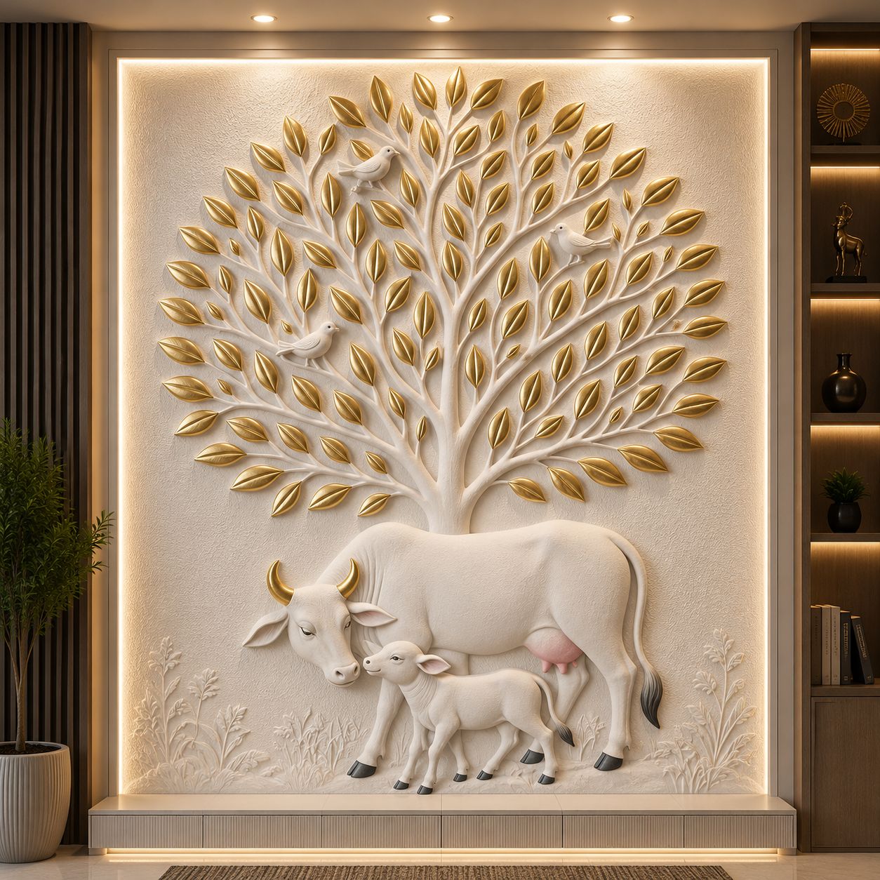 Luxury Corian Cow Calf Tree Wall Panel