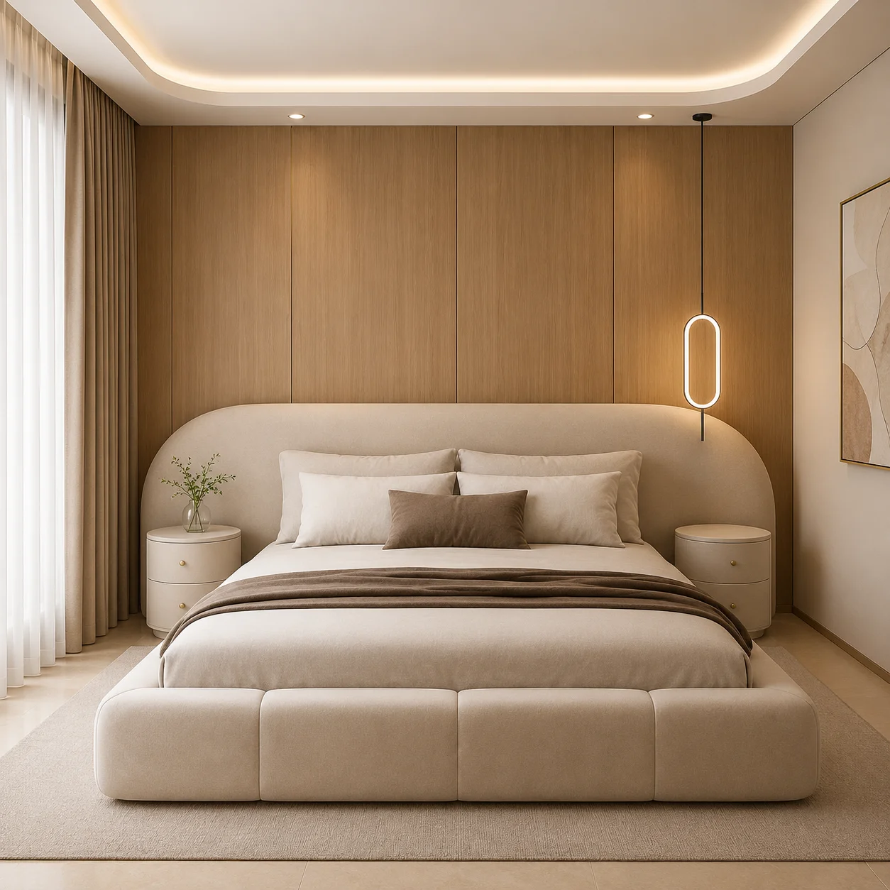Modern Curved King Size Upholstered Bed