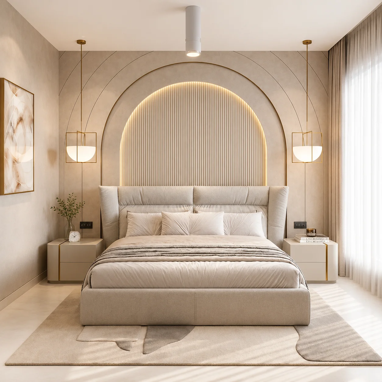 Modern Wingback King Size Upholstered Bed