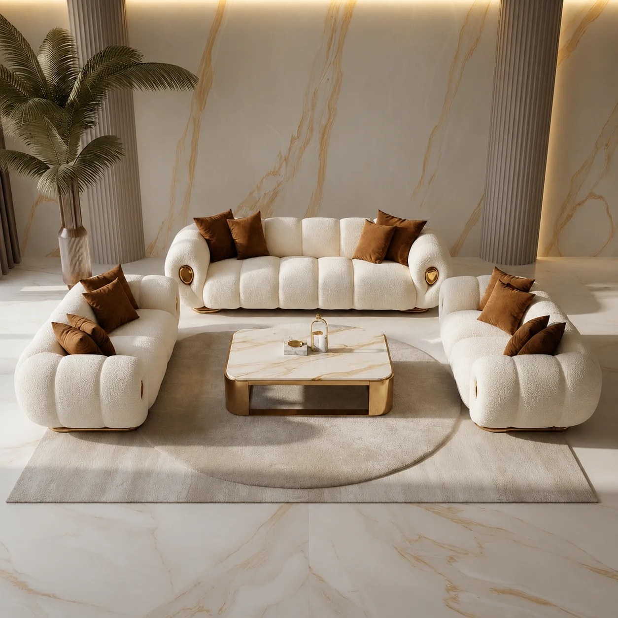 Luxury Bouclé 3 Piece Curved Sofa Set