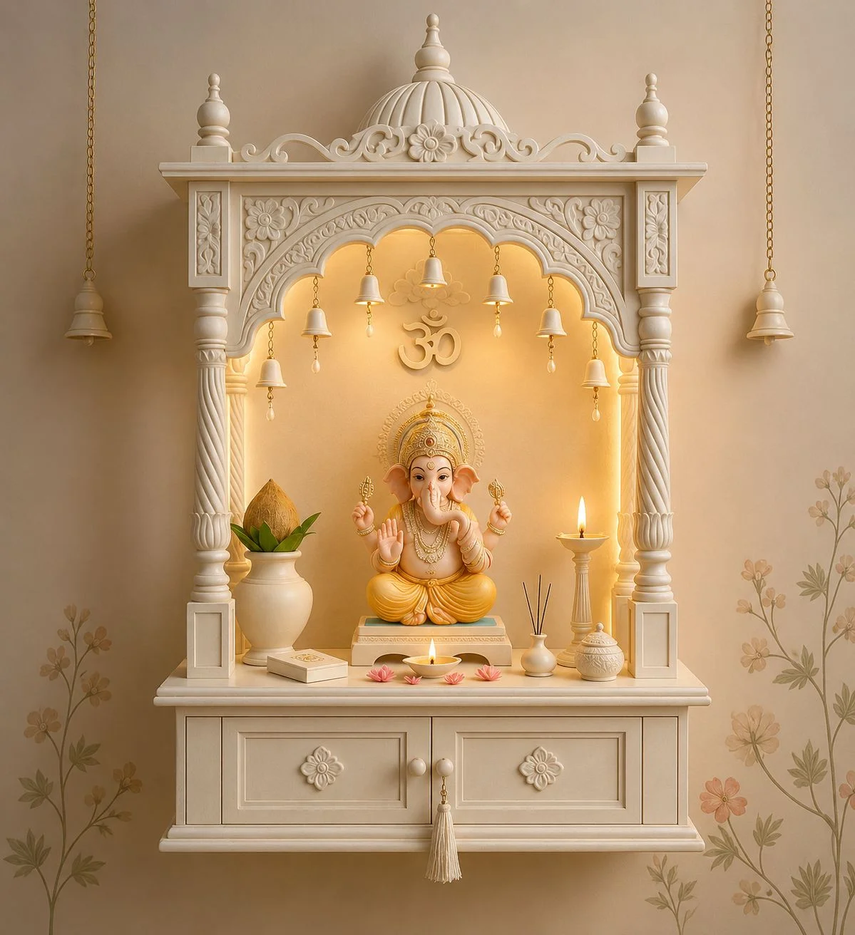 Luxury Marble Wall Mounted Ganesh Mandir