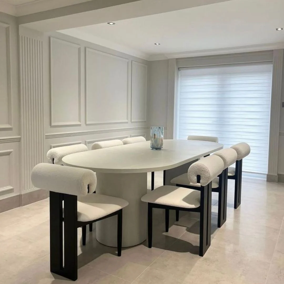 Luxury Oval Marble Dining Table Set with Modern Cushioned Chairs