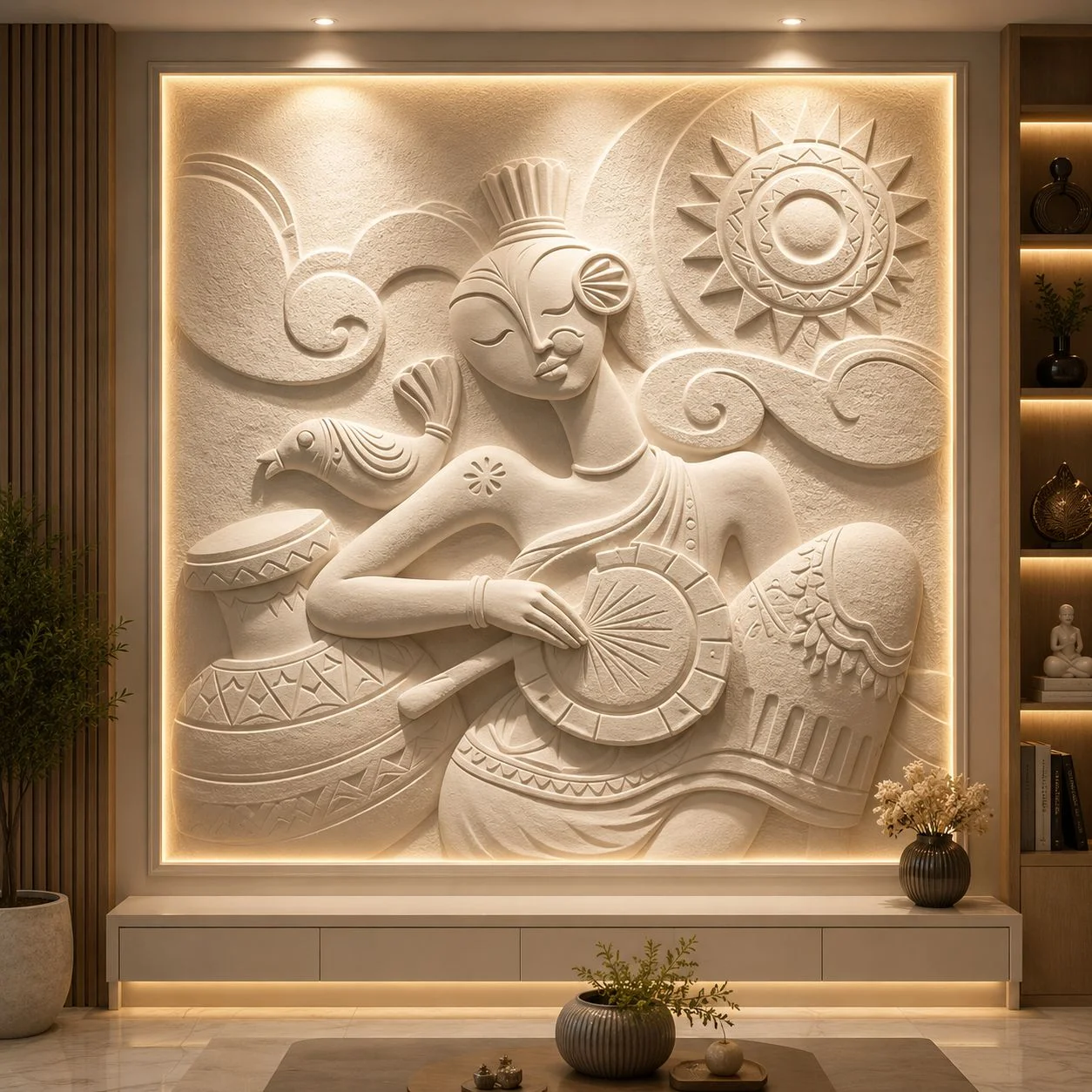 Luxury Corian Musician Lady Wall Panel With 3D Carving