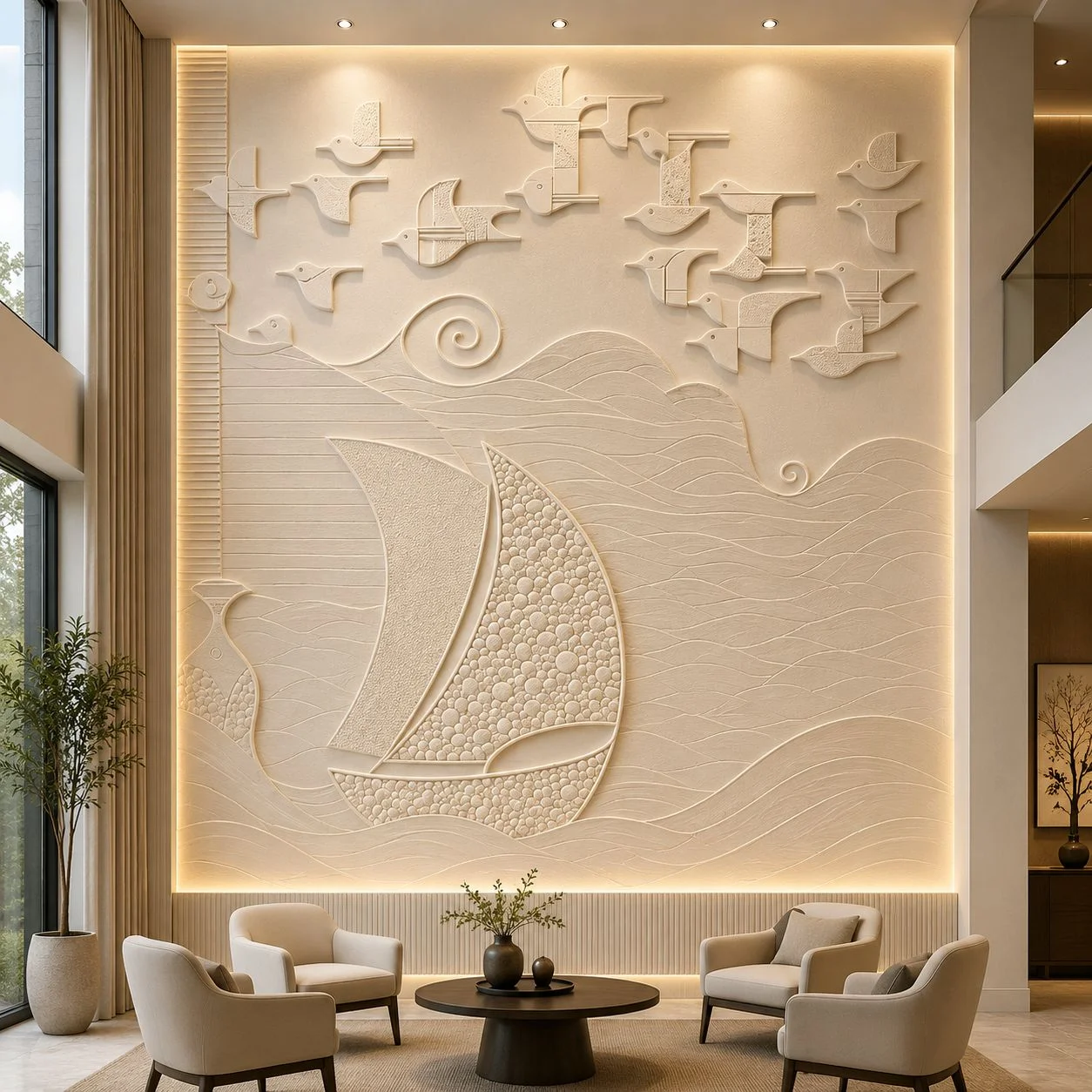 Luxury Corian Sail Boat Wall Panel with Birds